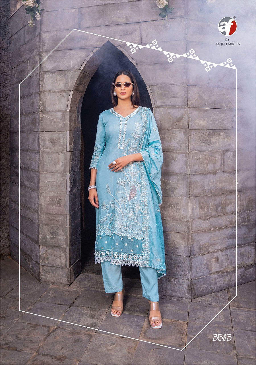 Sayara By Af Designer Muslin Embroidery Kurti With Bottom Dupatta Wholesale Price In Surat
